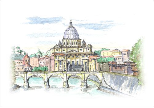 St Peters Basilica and River Tiber, Rome