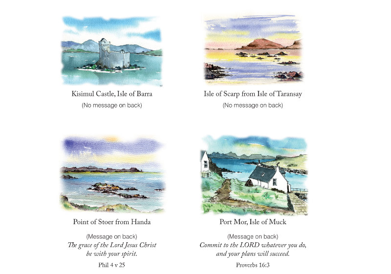 A preprinted selection of 4 popular Hebridean scenes (some cards have a preprinted message on the back - see product page for details)
